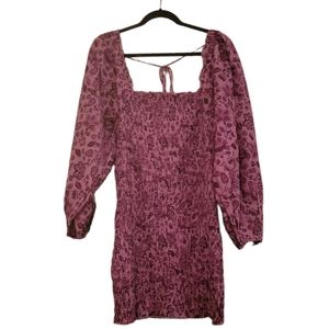 Purple Free People Women's Smock It to Me Long Sleeve Mini Dress 